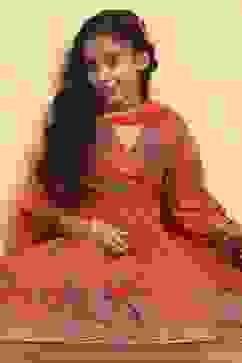 Orange Polyester Printed Kalidar Lehenga Set image number 0