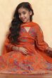 Orange Polyester Printed Kalidar Lehenga Set