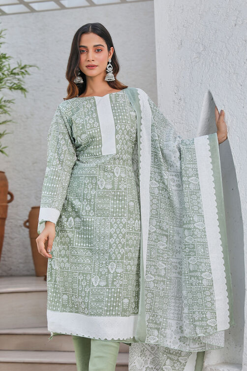 Mauve Cotton Blend Digital Print Unstitched Suit Set  image number 0