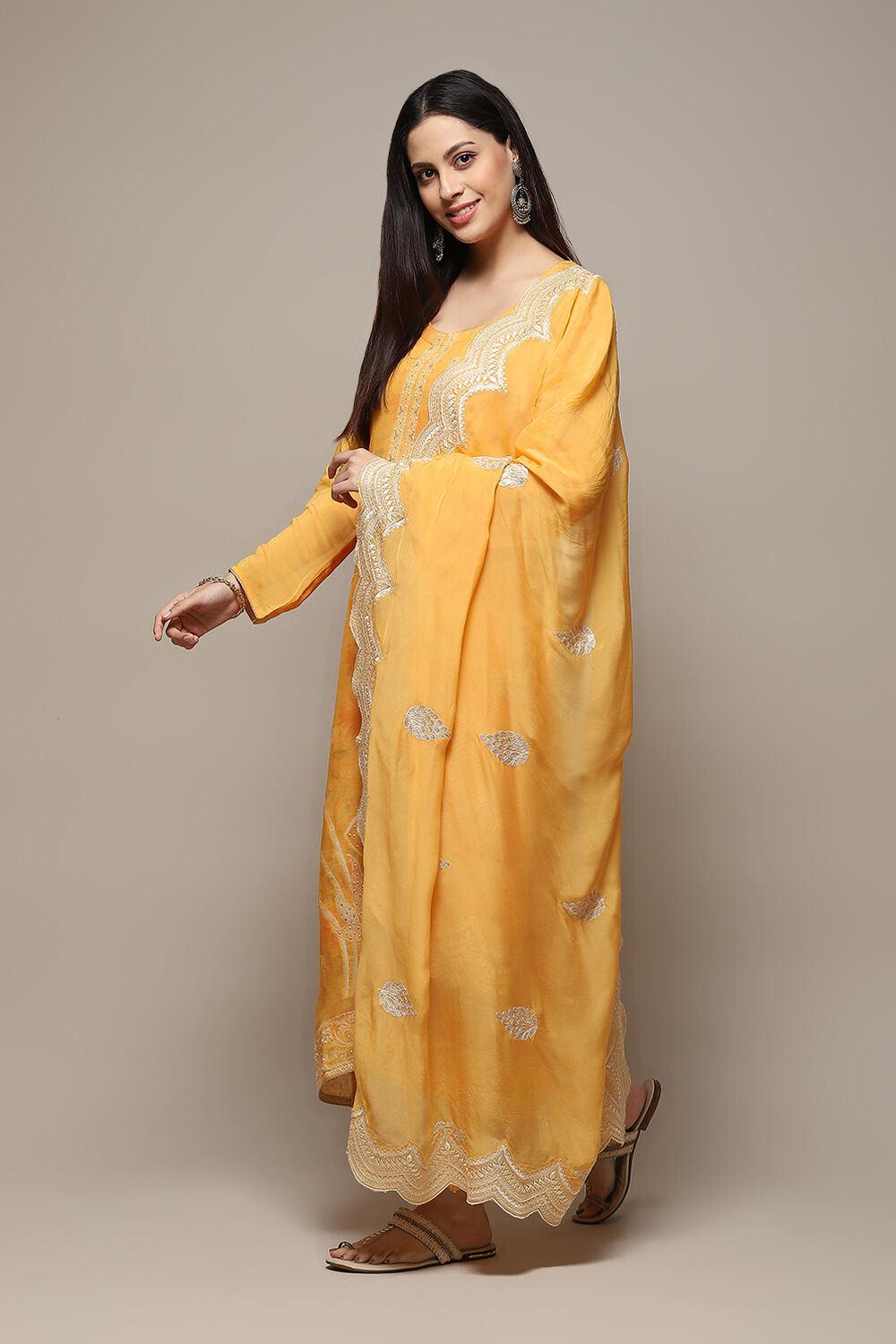 Mustard Linen Blend Digital Print Unstitched Suit Set image number 6