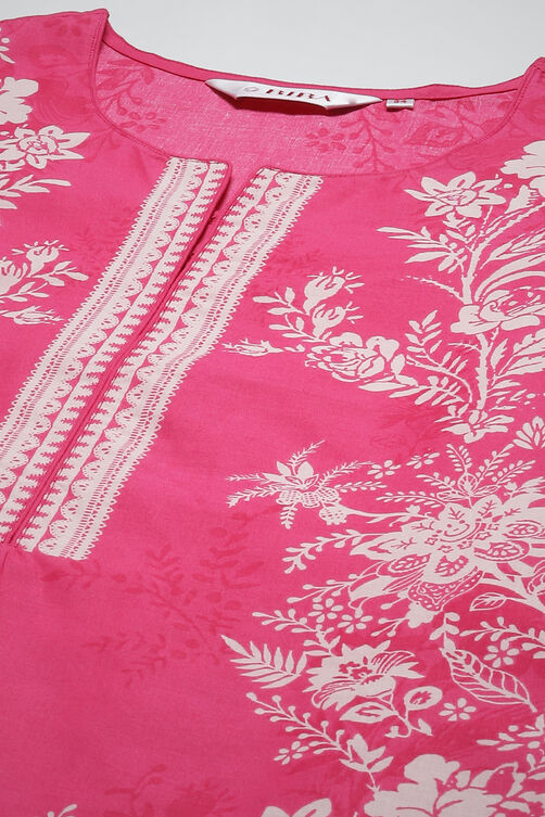 Pink Cotton Straight Printed Kurta image number 5