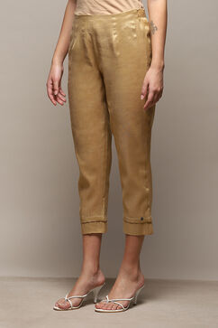 Antique Gold Polyester Slim Yarndyed Pants image number 2