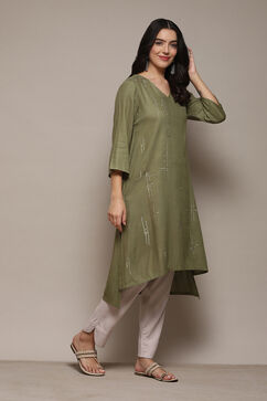 Pista Green Viscose Straight Solid Kurta image number 1