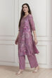 Lavender Floral Printed Straight Kurta Set image number 3
