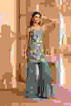 Green Viscose Chinon Printed Straight Suit Set image number 1