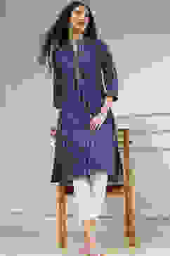 Blue Cotton Ikat Straight Kurta image number 0
