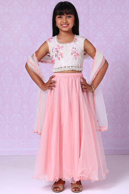 Champagne White Art Silk Lehenga Set image number 0