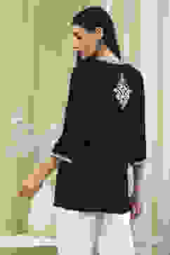 Black Embroidered Straight Short Kurta image number 3