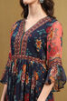 Navy Blue Hand-Blocked Floral Printed Tiered Dress image number 1