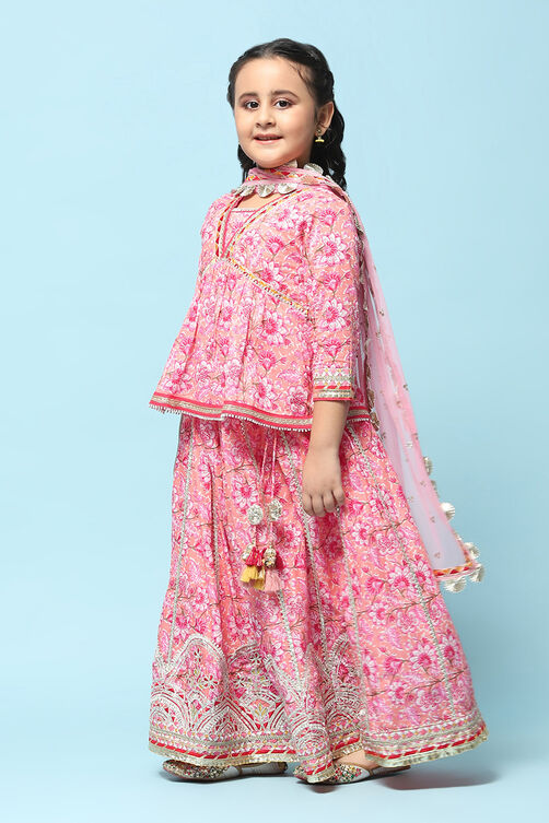 Peach Cotton Short Kurta Printed Suit Set image number 4