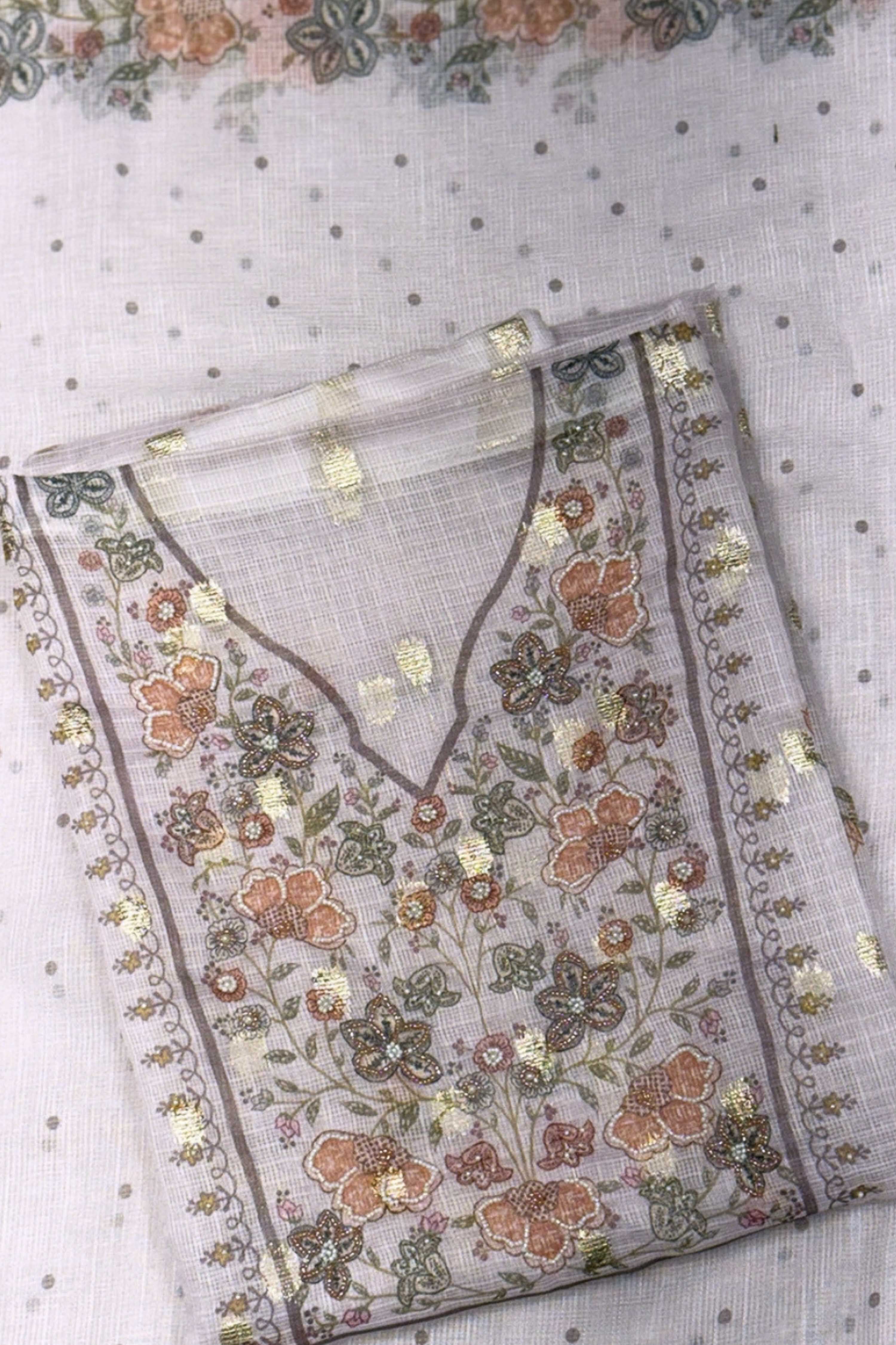 Purple Cotton Printed Unstitched Suit Set image number 1