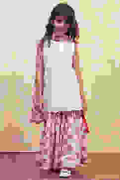 Red and White Cotton Schiffli Straight Suit Set image number 6