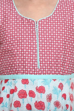 Coral And Turquoise Cotton Anarkali Suit image number 1