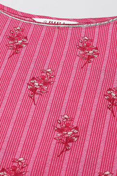 Pink Cotton Straight Printed Kurta image number 1
