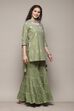 Sap Green Cotton Blend Straight YARNDYED Suit Set image number 6