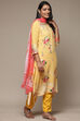 Yellow Viscose A-Line Kurta Pants Suit Set image number 6