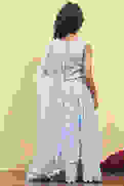 Blue Viscose Embroidered Kalidar Lehenga Set image number 4