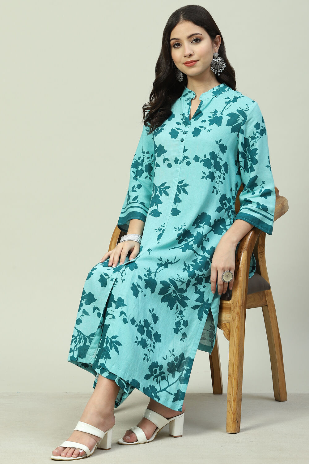 Yellow Grey LIVA Straight Printed Kurta Set image number 6