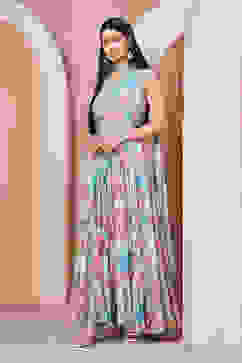 Grey Polyester Blend Anarkali Suit Set image number 5