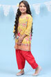 Yellow Art Silk Straight Printed Kurta Set image number 0