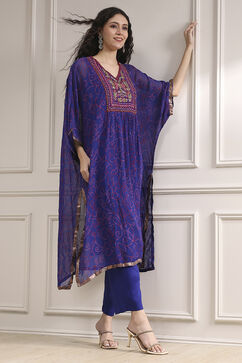 Purple Viscose Straight Printed Fusion Set image number 0
