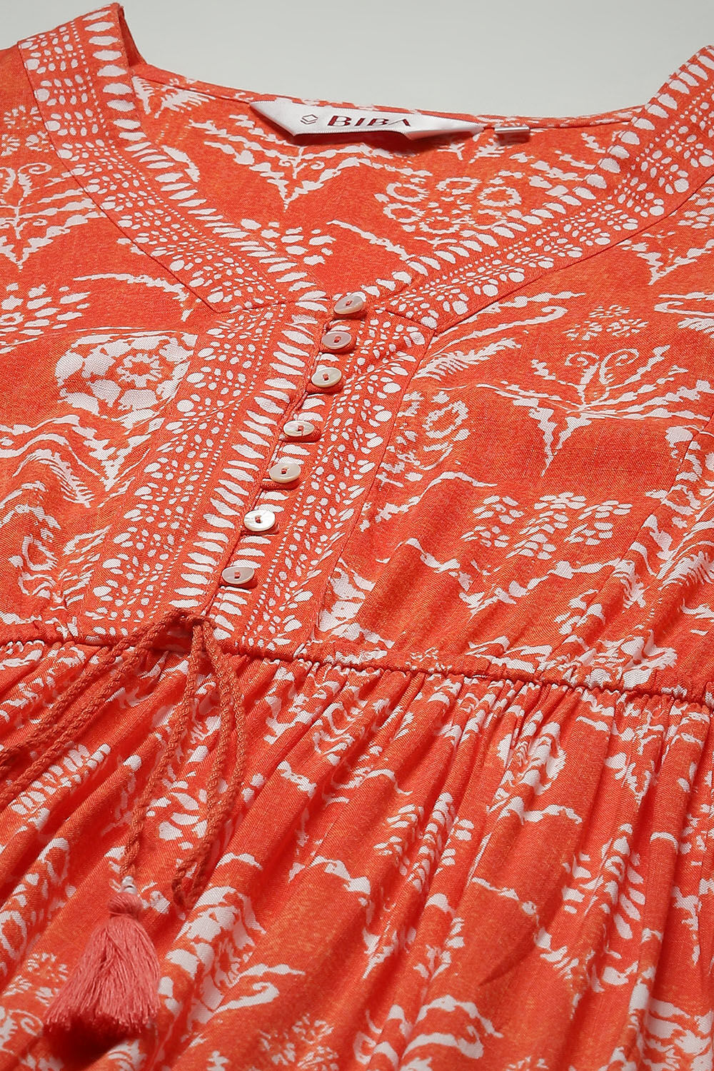 Orange Printed Tiered Dress image number 5