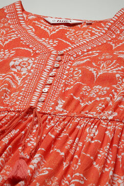 Orange Rayon Tiered Dress image number 5