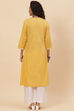 Yellow Cotton Straight Embroidered Kurta image number 4