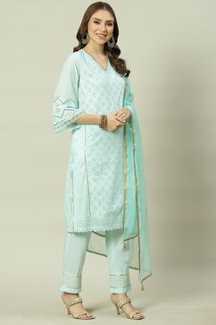 Soft Mint Relaxed Kurta Relaxed Pants Suit Set image number 6