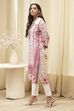 Peach Rayon A-Line Printed Kurta image number 2