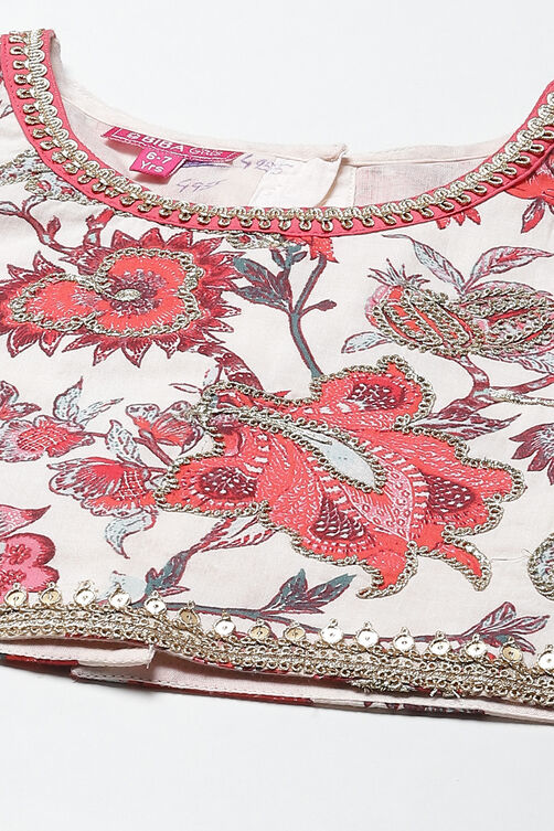 Off White Cotton Lehenga Set image number 1