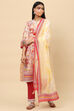 Cream Red Cotton Straight Kurta Pant Suit Set