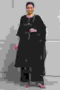 Black Silk Yarndyed Gathered Suit Set image number 6