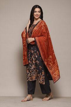 Charcoal Cotton Straight Kurta Palazzo Suit Set image number 4