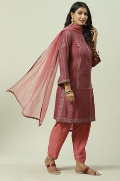Onion Pink Printed Straight Kurta Salwar Suit Set image number 6