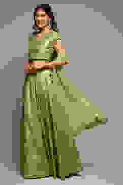 Light Green Cotton Blend Lehenga Set image number 5