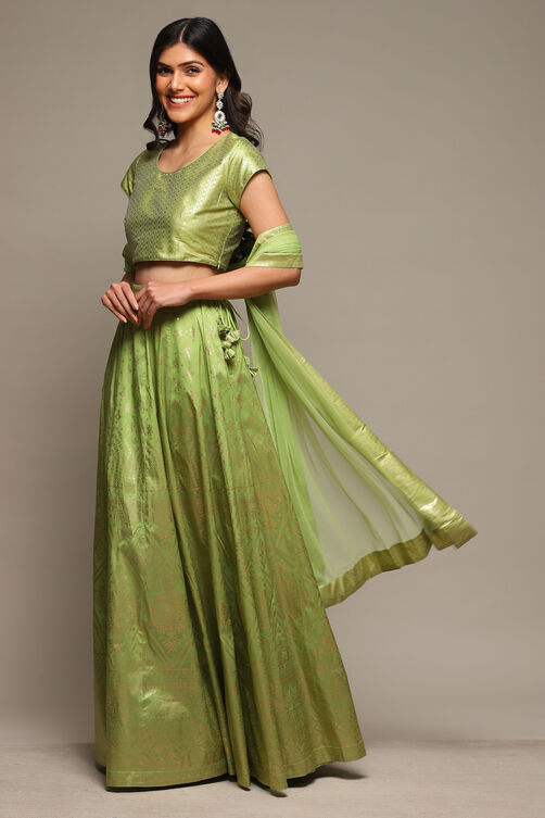 Light Green Cotton Blend Lehenga Set image number 5