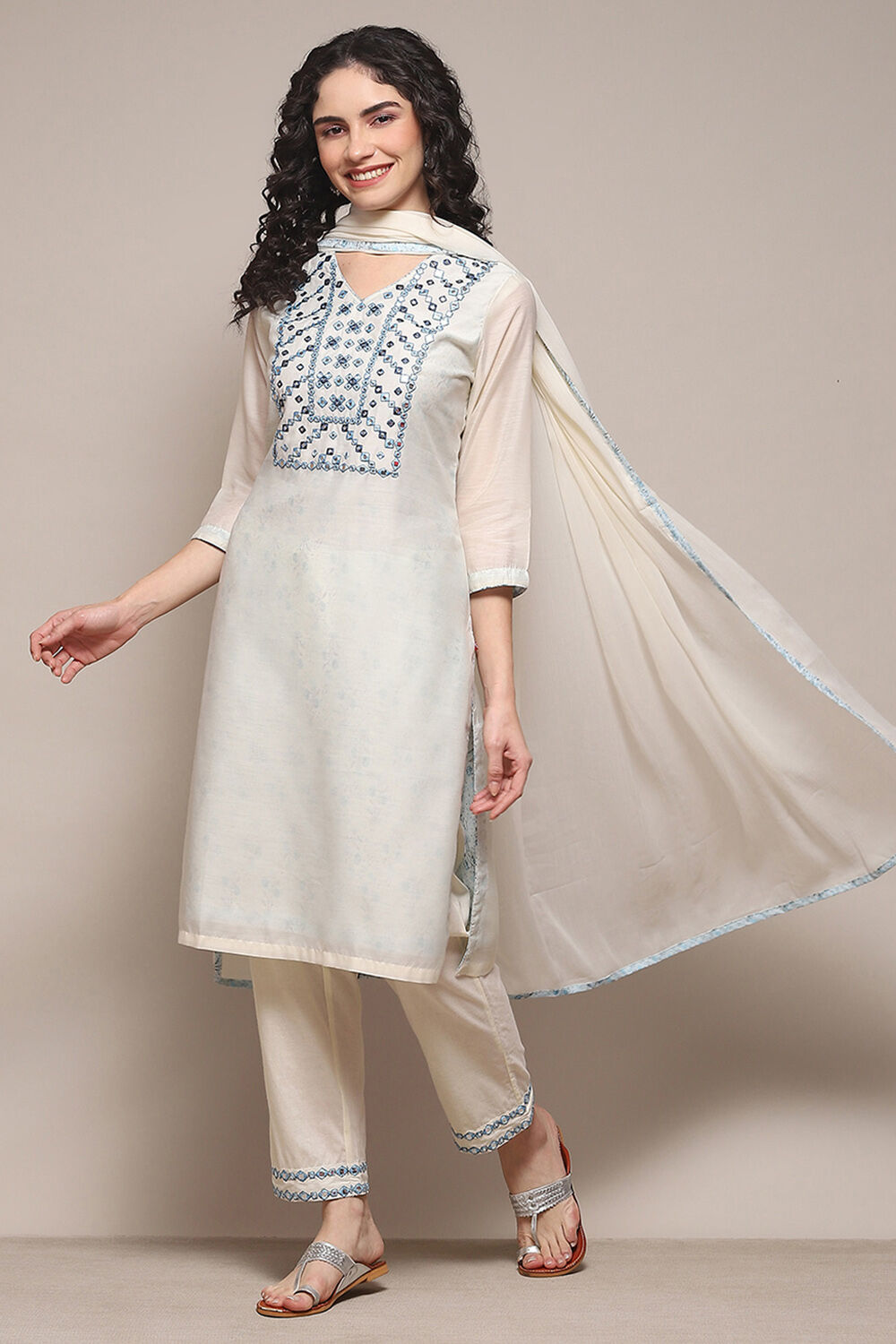 Powder Blue Cambric Narrow Kurta Pant Suit Set image number 0