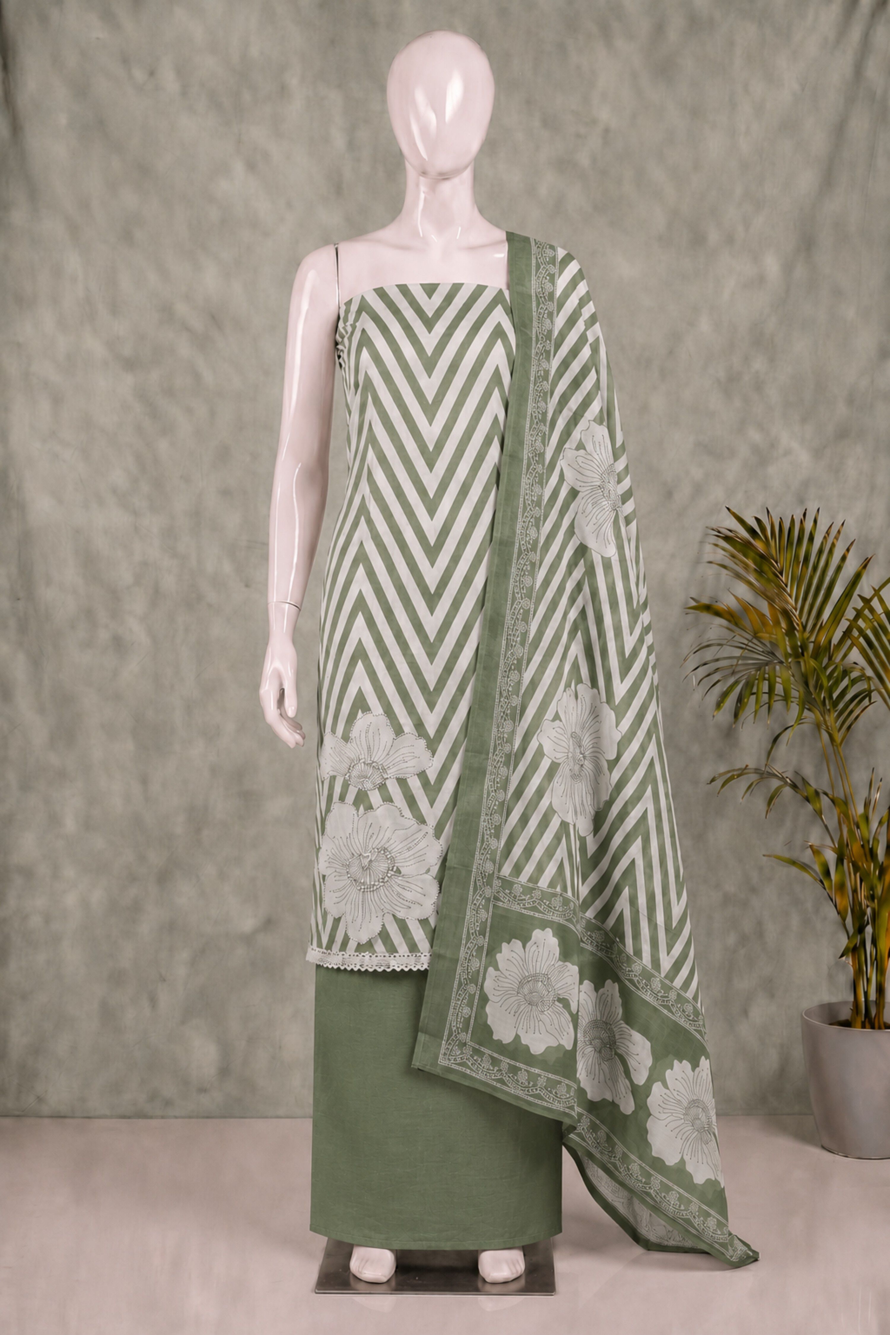 Purple Linen Contemporary Print Unstitched Suit Set image number 4