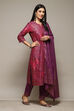 Purple Cambric Straight Printed Kurta Slim Pant Suit Set image number 6