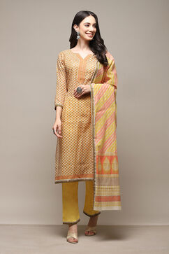 Yellow Chanderi Digital Print Unstitched Suit Set image number 8