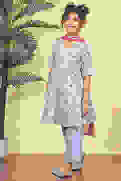 Blue Cotton Printed Anarkali Suit Set image number 3