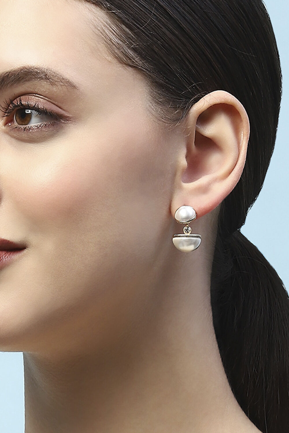 White Gold-Plated Pearl Studded Everyday Danglers image number 3