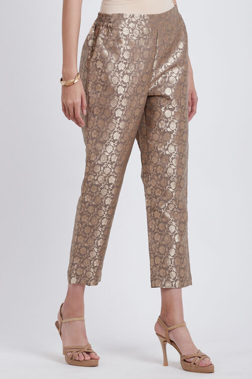 Grey & Gold Poly Metallic Cotton Yarndyed Pant image number 2