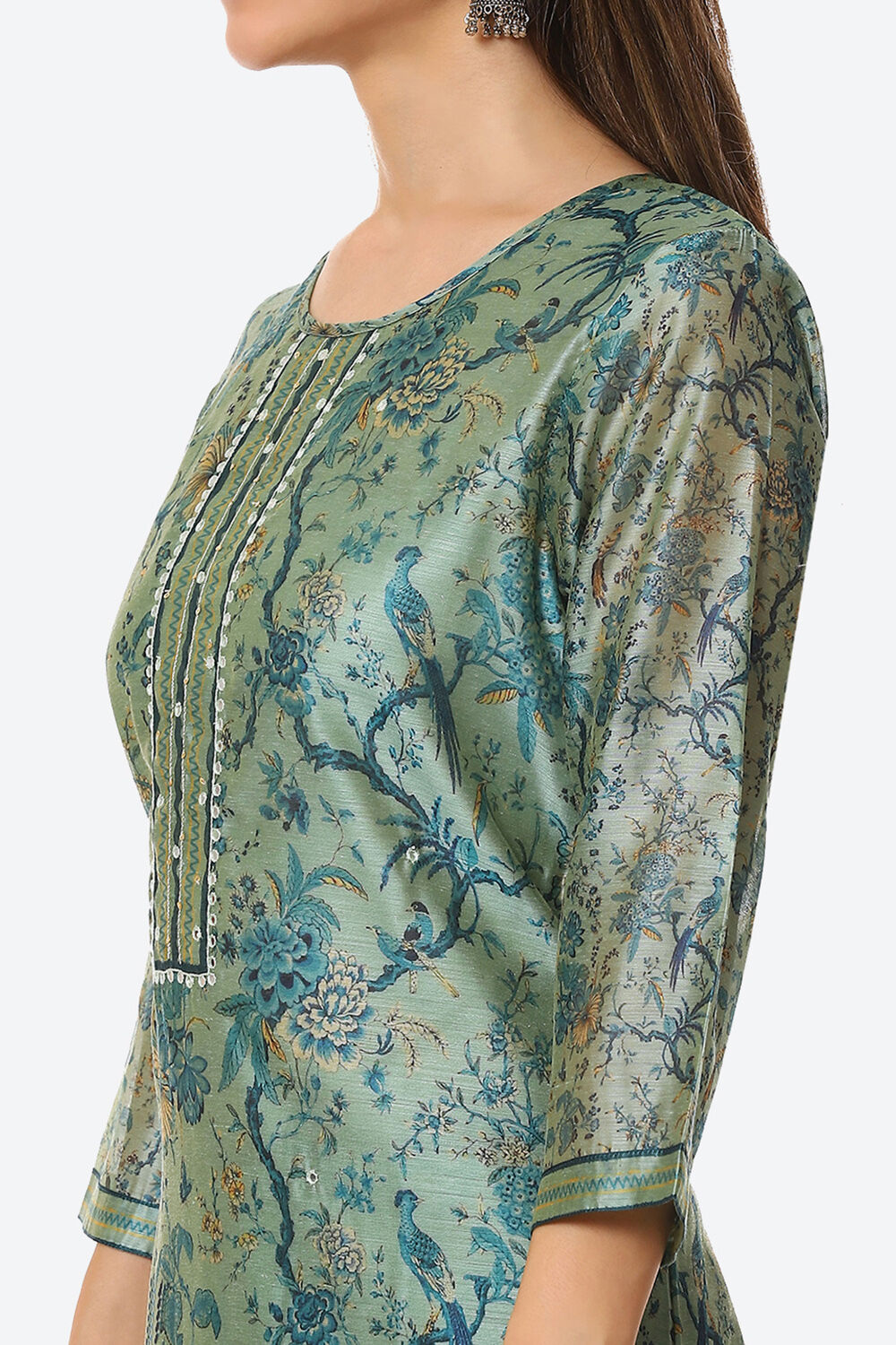 Pink Chanderi Machine Embroidered Unstitched Suit Set image number 1