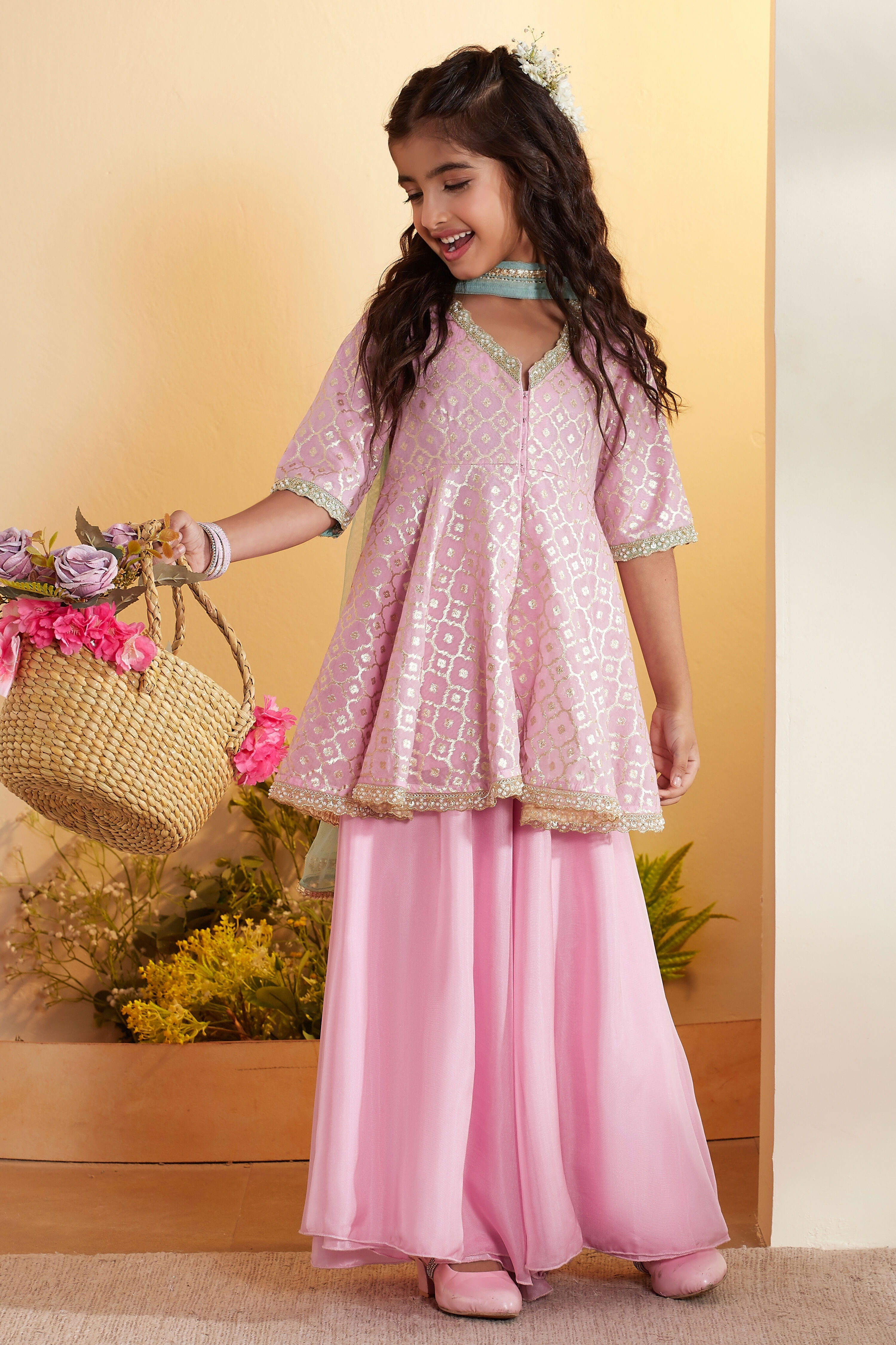 Pink Printed Peplum Kurta Set image number 0
