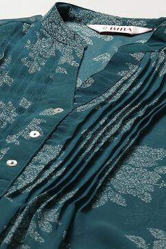 Teal Polyester Straight Printed Kurta image number 1