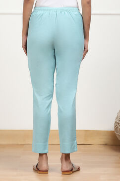 Sky Blue Cotton Solid Regular Pants image number 5
