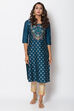 Navy Blue Cotton Straight Printed Kurta image number 0