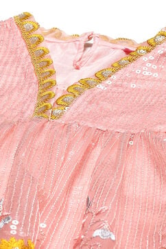 Peach Nylon Gathered Embroidered Kurta Garara Suit Set image number 1
